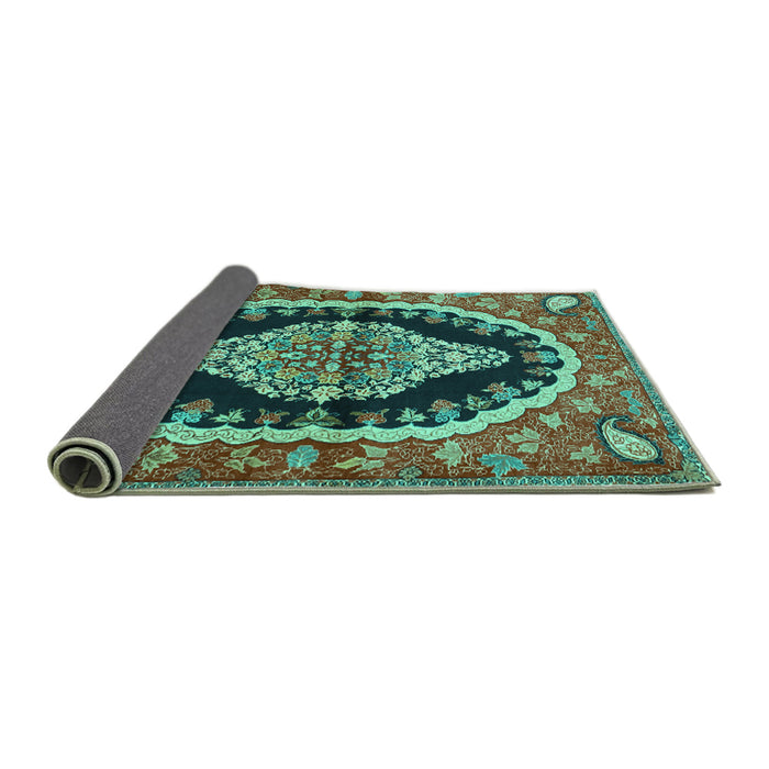Sideview of Medallion Turquoise Traditional Rug, tr2023turq