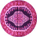 Round Machine Washable Medallion Pink Traditional Rug, wshtr2023pnk