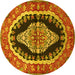 Round Machine Washable Medallion Yellow Traditional Rug, wshtr2023yw