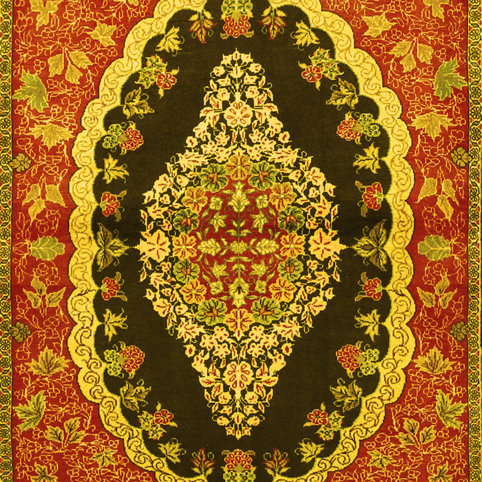 Machine Washable Medallion Yellow Traditional Rug, wshtr2023yw