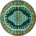 Round Machine Washable Medallion Turquoise Traditional Area Rugs, wshtr2023turq