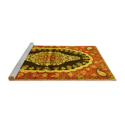 Sideview of Machine Washable Medallion Yellow Traditional Rug, wshtr2023yw