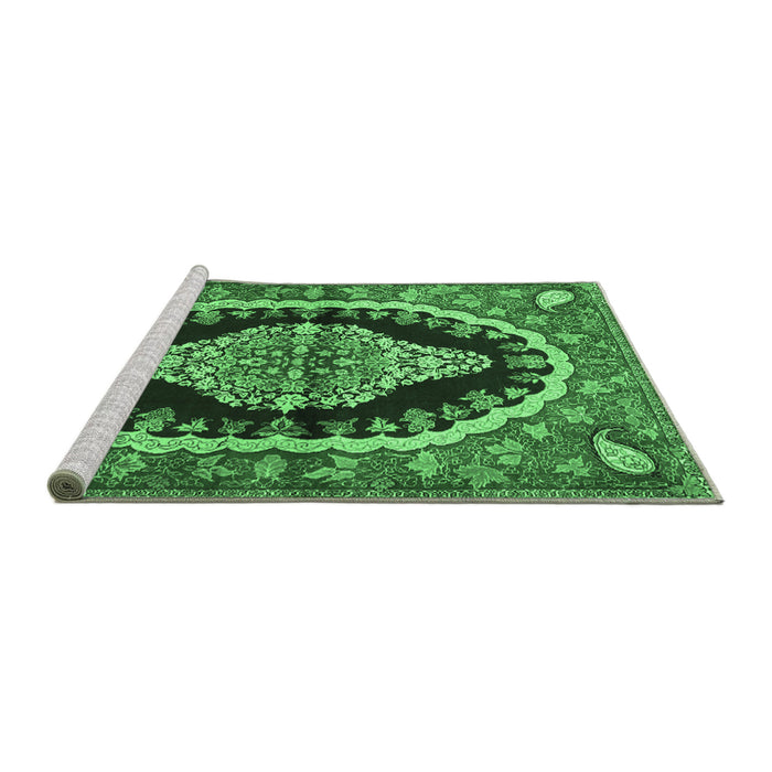 Sideview of Machine Washable Medallion Emerald Green Traditional Area Rugs, wshtr2023emgrn