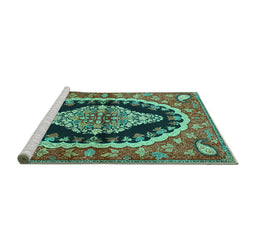 Sideview of Machine Washable Medallion Turquoise Traditional Area Rugs, wshtr2023turq