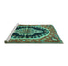 Sideview of Machine Washable Medallion Turquoise Traditional Area Rugs, wshtr2023turq