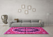 Machine Washable Medallion Pink Traditional Rug in a Living Room, wshtr2023pnk