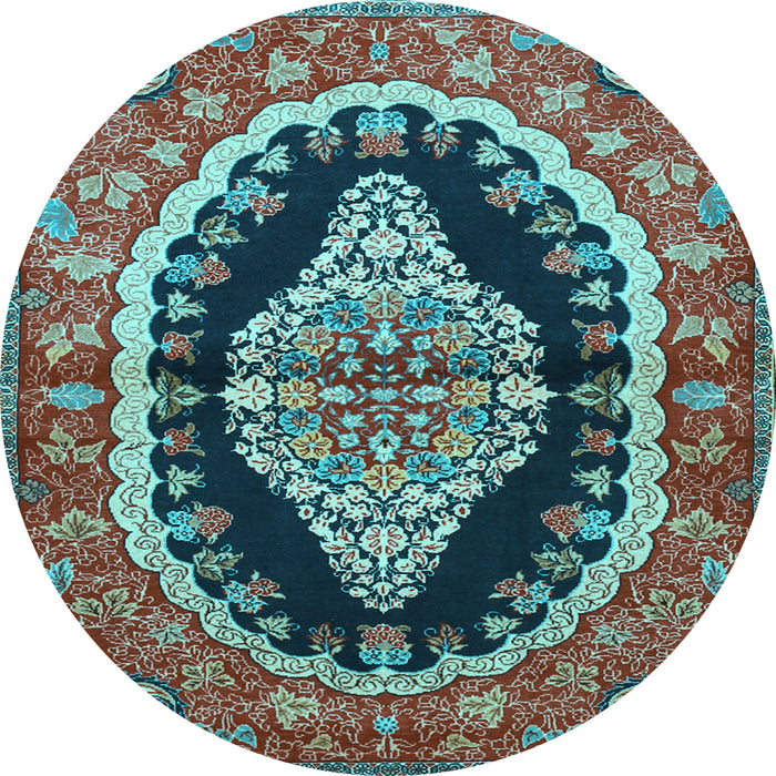 Round Medallion Light Blue Traditional Rug, tr2023lblu