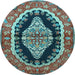 Round Medallion Light Blue Traditional Rug, tr2023lblu