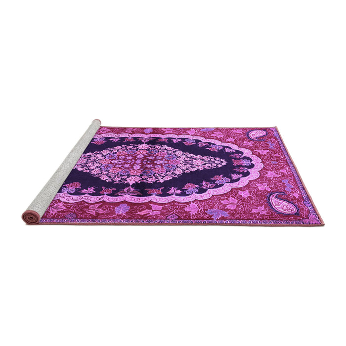 Sideview of Machine Washable Medallion Purple Traditional Area Rugs, wshtr2023pur