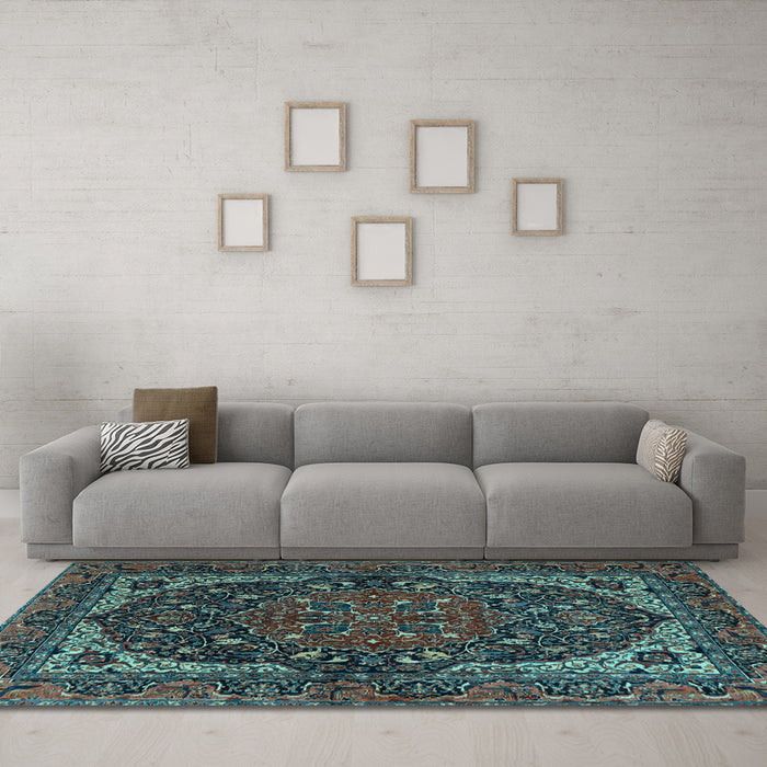 Machine Washable Persian Light Blue Traditional Rug in a Living Room, wshtr2024lblu