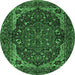 Round Machine Washable Persian Emerald Green Traditional Area Rugs, wshtr2024emgrn