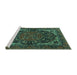 Sideview of Machine Washable Persian Turquoise Traditional Area Rugs, wshtr2024turq