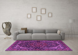 Machine Washable Persian Purple Traditional Area Rugs in a Living Room, wshtr2024pur