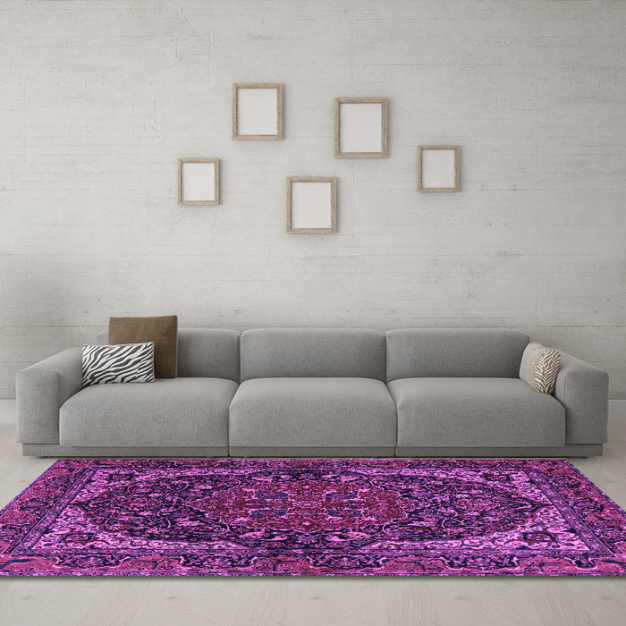 Machine Washable Persian Purple Traditional Area Rugs in a Living Room, wshtr2024pur