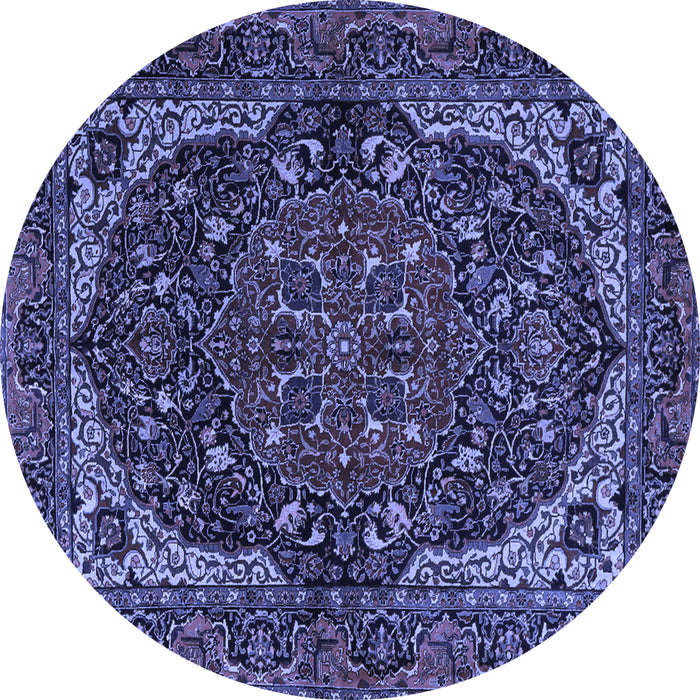 Round Machine Washable Persian Blue Traditional Rug, wshtr2024blu