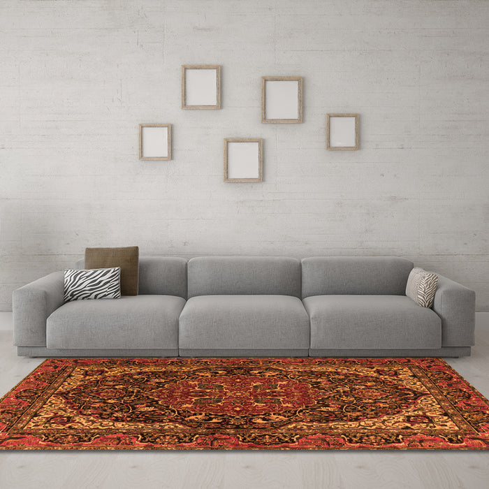 Machine Washable Persian Orange Traditional Area Rugs in a Living Room, wshtr2024org