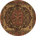Round Machine Washable Persian Brown Traditional Rug, wshtr2024brn