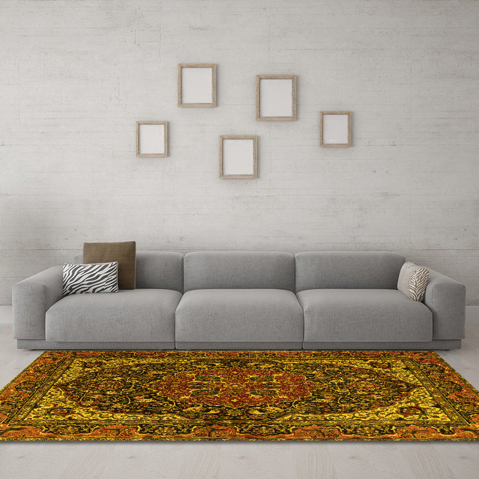 Machine Washable Persian Yellow Traditional Rug in a Living Room, wshtr2024yw