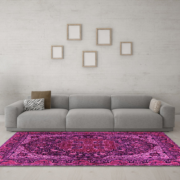 Machine Washable Persian Pink Traditional Rug in a Living Room, wshtr2024pnk