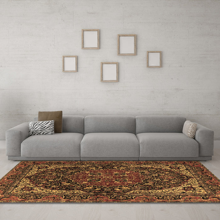Machine Washable Persian Brown Traditional Rug in a Living Room,, wshtr2024brn