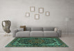 Machine Washable Persian Turquoise Traditional Area Rugs in a Living Room,, wshtr2024turq
