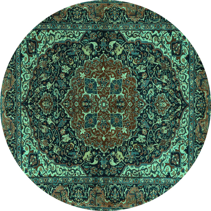 Round Persian Turquoise Traditional Rug, tr2024turq