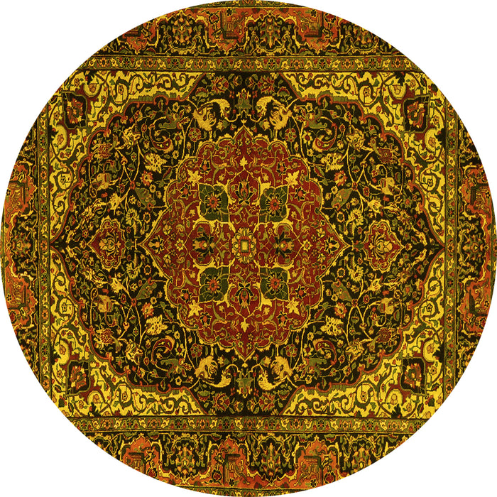 Round Machine Washable Persian Yellow Traditional Rug, wshtr2024yw