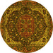 Round Machine Washable Persian Yellow Traditional Rug, wshtr2024yw