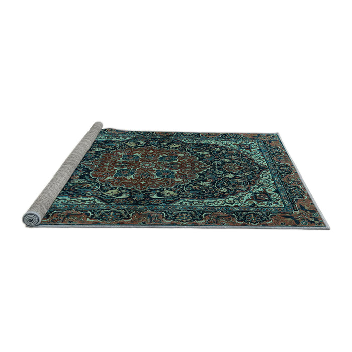 Sideview of Machine Washable Persian Light Blue Traditional Rug, wshtr2024lblu