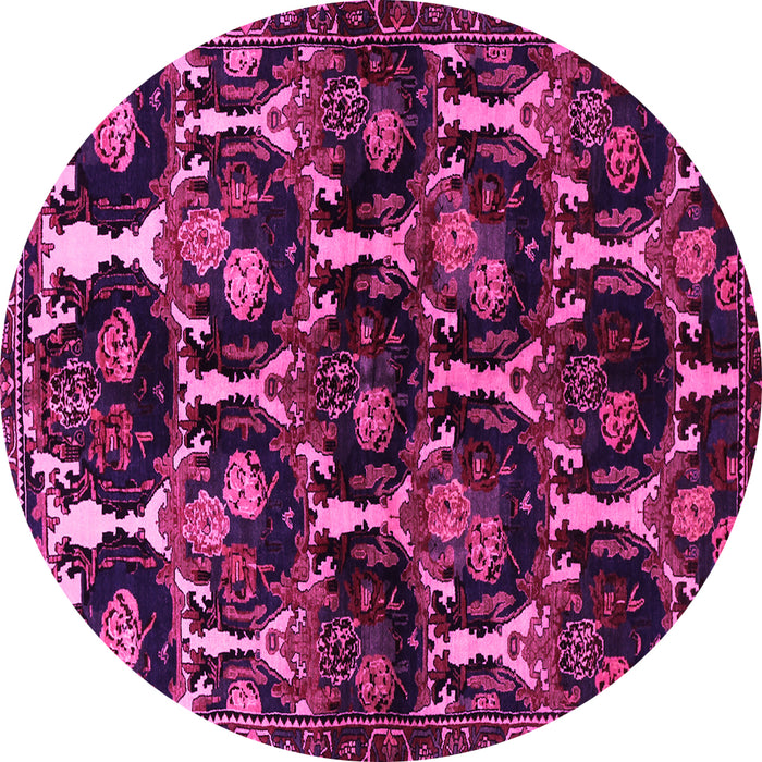 Round Machine Washable Persian Pink Traditional Rug, wshtr2025pnk