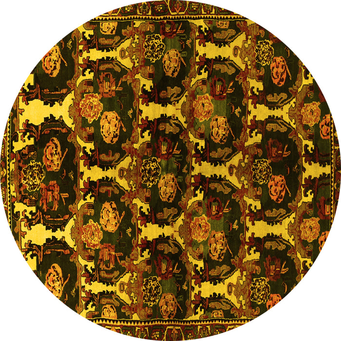 Round Machine Washable Persian Yellow Traditional Rug, wshtr2025yw