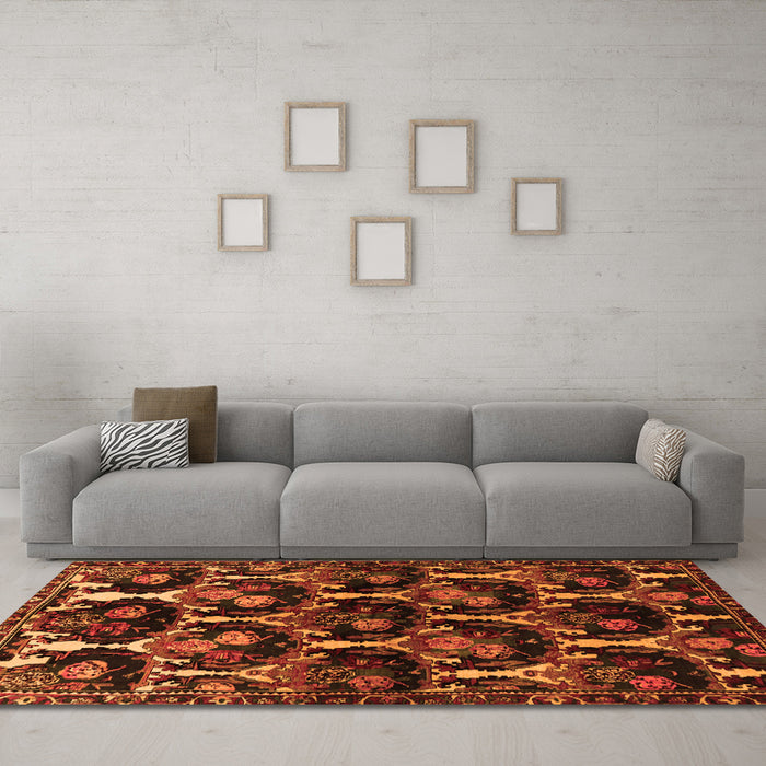 Machine Washable Persian Orange Traditional Area Rugs in a Living Room, wshtr2025org