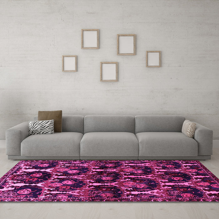 Machine Washable Persian Pink Traditional Rug in a Living Room, wshtr2025pnk