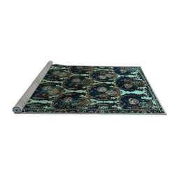 Sideview of Machine Washable Persian Light Blue Traditional Rug, wshtr2025lblu