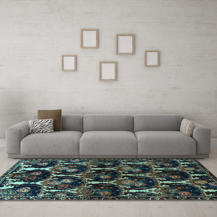 Machine Washable Persian Light Blue Traditional Rug in a Living Room, wshtr2025lblu