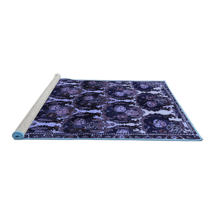Sideview of Machine Washable Persian Blue Traditional Rug, wshtr2025blu