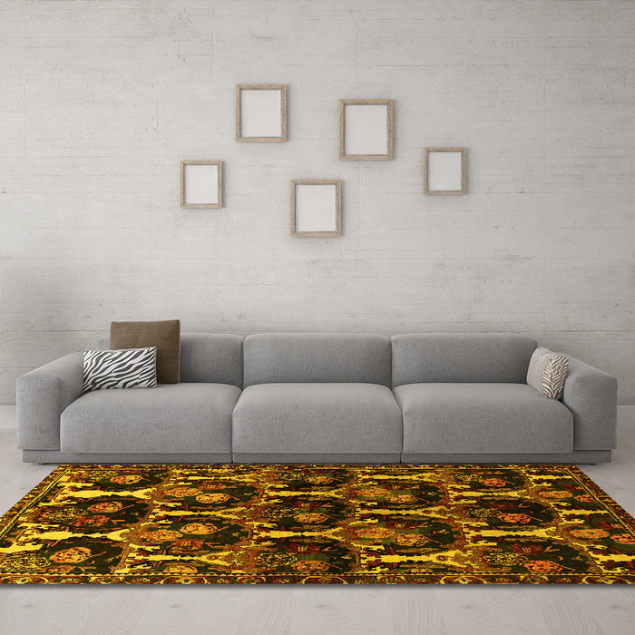 Machine Washable Persian Yellow Traditional Rug in a Living Room, wshtr2025yw