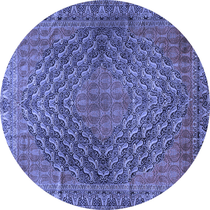 Round Machine Washable Persian Blue Traditional Rug, wshtr2026blu
