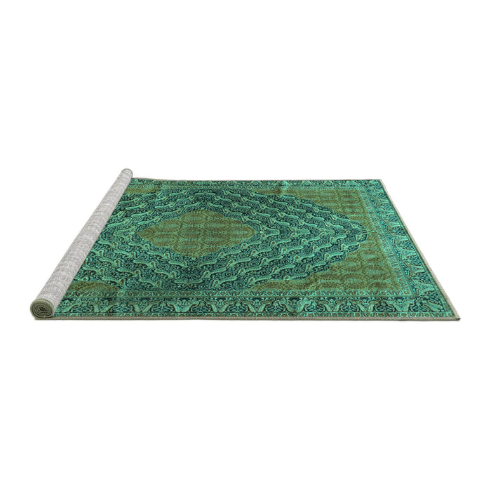 Sideview of Machine Washable Persian Turquoise Traditional Area Rugs, wshtr2026turq