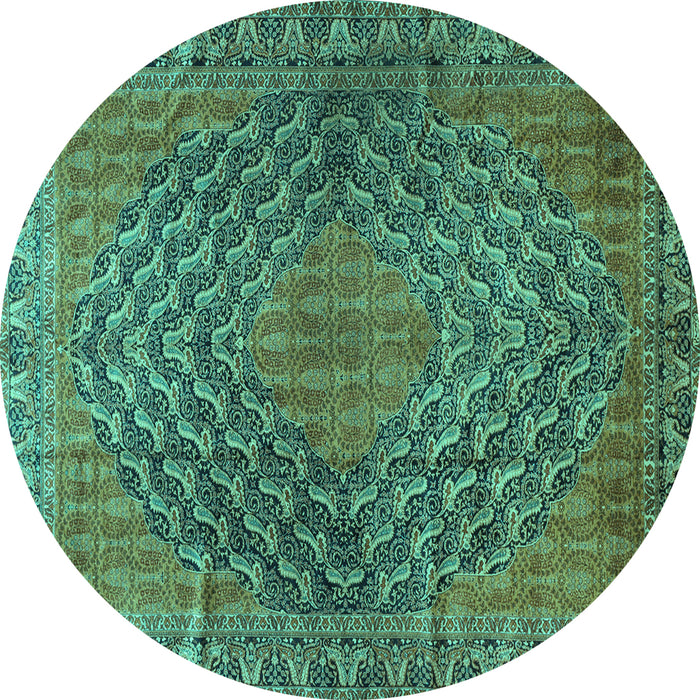 Round Machine Washable Persian Turquoise Traditional Area Rugs, wshtr2026turq