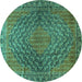 Round Machine Washable Persian Turquoise Traditional Area Rugs, wshtr2026turq