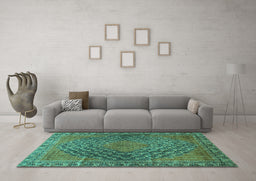 Machine Washable Persian Turquoise Traditional Area Rugs in a Living Room,, wshtr2026turq
