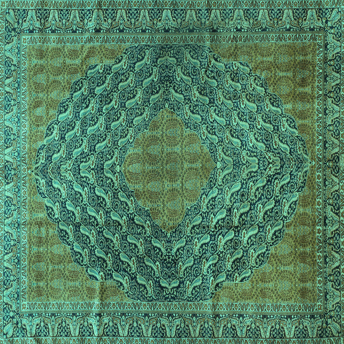 Square Machine Washable Persian Turquoise Traditional Area Rugs, wshtr2026turq