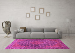 Machine Washable Persian Pink Traditional Rug in a Living Room, wshtr2026pnk