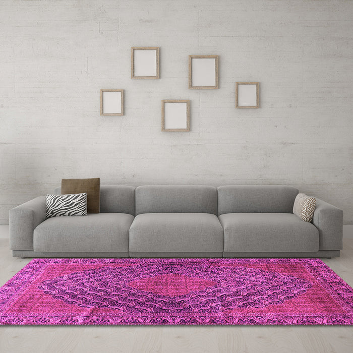Machine Washable Persian Pink Traditional Rug in a Living Room, wshtr2026pnk
