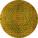 Round Machine Washable Persian Yellow Traditional Rug, wshtr2026yw