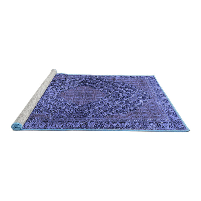 Sideview of Machine Washable Persian Blue Traditional Rug, wshtr2026blu