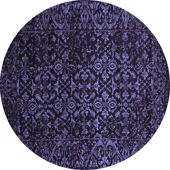 Round Machine Washable Persian Blue Traditional Rug, wshtr2027blu