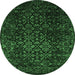 Round Machine Washable Persian Emerald Green Traditional Area Rugs, wshtr2027emgrn