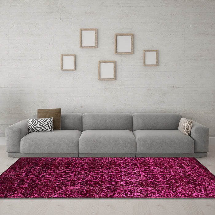 Machine Washable Persian Pink Traditional Rug in a Living Room, wshtr2027pnk